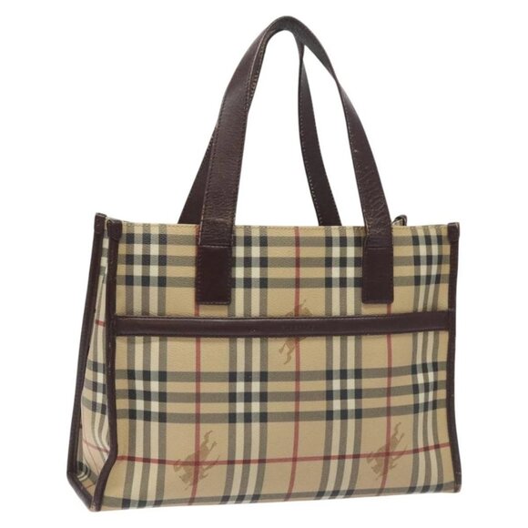 BURBERRY Nova Check Tote Bag PVC Leather Beige Auth BD211 - Picture 1 of 16